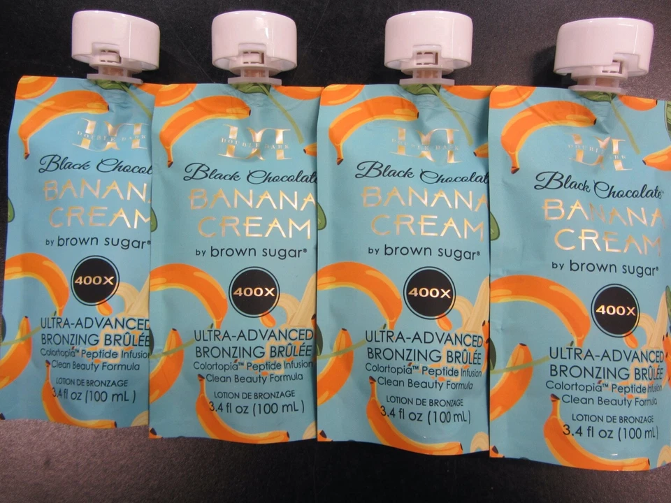 4 POUCHES BLACK CHOCOLATE BANANA CREAM BLACK 400X BRONZER 3.4 OZ  TANNING LOTION - Image 1 of 1
