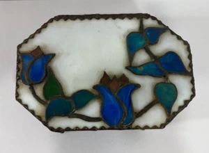 Vintage Blue Stained Glass Trinket Jewelry Box - Hand Made Folk Art - Picture 1 of 13