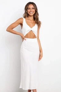 White Apollo A-Line Dress Size 4 Sleeveless Cut Out Front Twist Petal + Pup - Picture 1 of 19