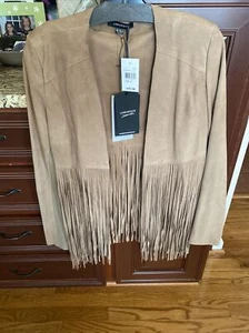 LAMARQUE Women's Latte Suede Leather OPEN FRONT FRINGE VEST Boho NWT Sz S #1 - Picture 1 of 5