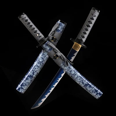 Mini Katana Espada Corta Japonesa Hoja Azul Acero Resorte Tanto 9260 Listo para Batalla Foto 1 de 4