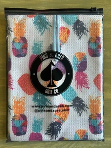 NIB RARE Pins And Aces Golf "Mystery" Waffle Towel Hawaii Theme Tiki Hula - Picture 1 of 5