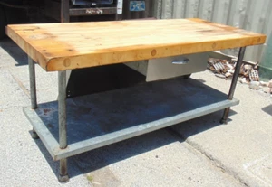 Vtg Industrial Chef Butcher Block Island Stainless WorkStation Table 72x30 - Picture 1 of 24