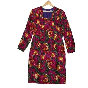 Liz Claiborne Gr. 16 100 % Seide Blumen Etuikleid Langarm eckiger Ausschnitt - Bild 1 von 5