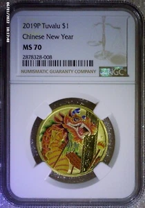 2019-P Tuvalu Aluminum Bronze $1 Chinese New Year NGC MS70 2878328-008 - Picture 1 of 2