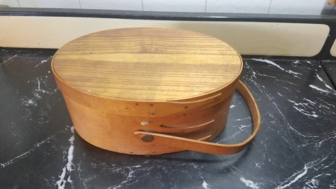Antique Shaker  Lined Handled Sewing Basket  w/ contents Cover