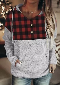New Red Women's Buffalo Plaid Panel Sweatshirt/Hoodie Size 2XL (18-20) - Picture 1 of 2