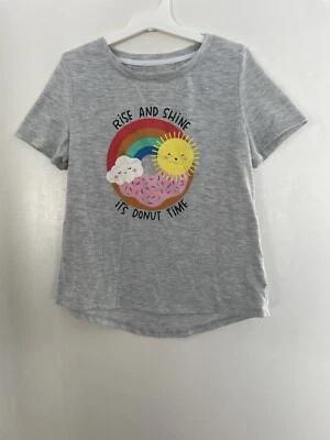 Cat & Jack Kid Girls Rainbow Donut 100% Polyester Short Sleeve PJ Top Gray M 7/8 - Image 1 of 4