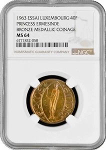 Luxembourg 40 francs 1963, NGC NS64 BRONZE ESSAI, "Princess Ermesinde" Top 1/0 - Picture 1 of 2