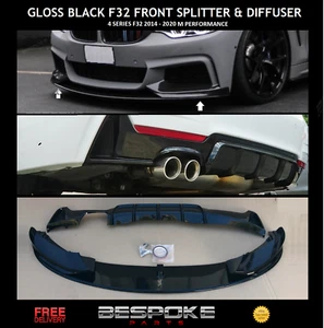 FOR BMW 4 SERIES M PERFORMANCE GLOSS BLACK REAR DIFFUSER FRONT SPLITTER LIP - Picture 1 of 16