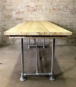 Industrial Reclaimed Scaffold Board Dining Table Steel Legs 6 Feet - Picture 1 of 12