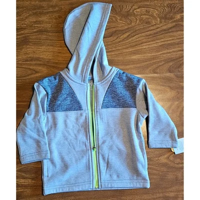 Jaqueta com capuz Cat & Jack bebê zíper completo cinza verde neon 12M meses - Imagem 1 de 3