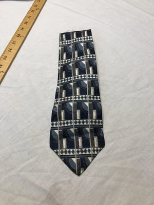 Corbata Zylos George Machado Para Hombre Azul Gris Seda Geométrica Patrón Art Deco Corbata Foto 1 de 4