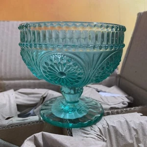 Pioneer Woman ADELINE Turquoise Teal Footed Sundae Cup Ice Set of 4 NEW - Picture 1 of 5
