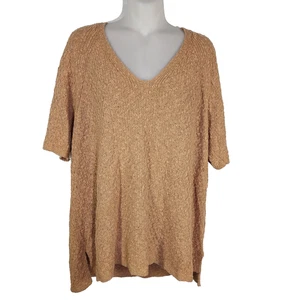 J Jill Sweater Women XL Dimensional Elbow Sleeve Brown Open Knit Beachy Pullover - Picture 1 of 11