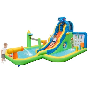 9-in-1 Oxford PVC Giant Inflatable Water Park Kids Backyard Fun without Blower - Picture 1 of 10