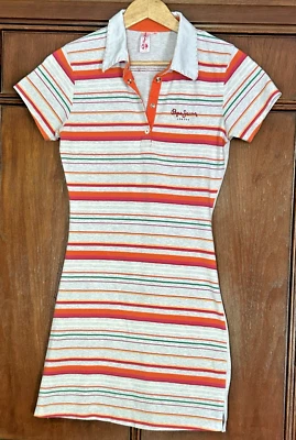 Pepe Jeans London T-Shirt Dress Grey Multicolored Stripes Top Stitching Logo Jrs - Image 1 of 4