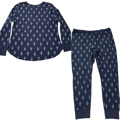 Pijama térmico de malha waffle Old Navy masculino feminino XXL azul 2 peças cacto feriado - Imagem 1 de 4