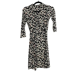 Talbots Floral Wrap A-Line Dress VN784 black white orange - Picture 1 of 6
