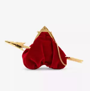 AW22 MOSCHINO Couture Jeremy Scott Heart & Arrow Red Velvet Gold Chain Purse Bag - Picture 1 of 14