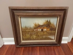 Vintage F. Scott Signed Original BARN Oil Painting on Canvas 23.5" X  19.5" GC - Picture 1 of 9