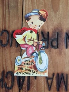 1951 Vtg Valentine Love Wheels Go Round Boy Bicycle Mechanical Movable Head - Picture 1 of 5