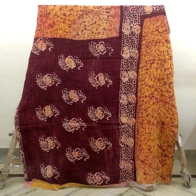 Vintage Bohemian Kantha Quilt Single Blanket Bed Cover 1 Pc Boho Rally Gudri - Image 1 of 2