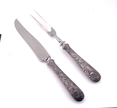 S Kirk & Sons Sterling Silver Handle Repousse Carving Set Medium  Size Sharp — 第 1/4 张图片