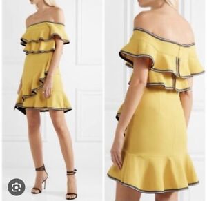 Rebecca Vallance Court side Ruffle Mini Dress Yellow Size AU 10