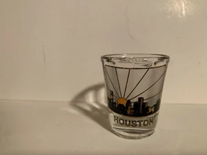 VINTAGE SOUVENIR SHOT GLASS HOUSTON GOLD AND BLACK HOUSTON SUNRISE  - Picture 1 of 1