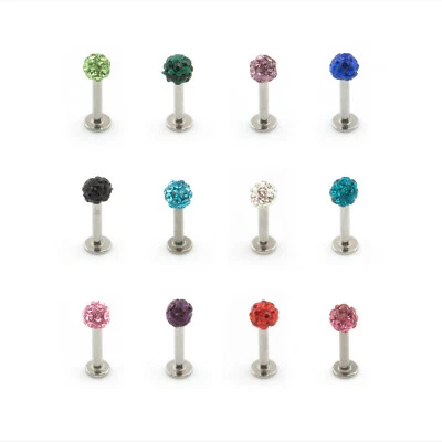 Labret Bar Crystal Shamballa Monroe Lip Stud Tragus Piercing 316 Steel - Image 1 of 3