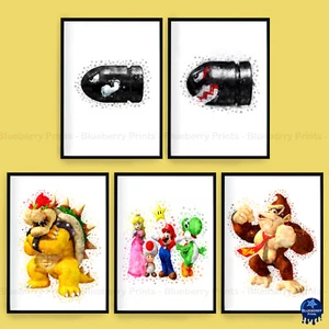Mario Bro Gaming Aquarell Splash Kinder Kunstdrucke - A5-A4-A3 (Set 1) - Bild 1 von 6