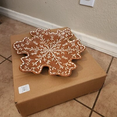 NEW Pottery Barn Gingerbread Snowflake Stoneware Serving Platter Plate Christmas - Image 1 of 4