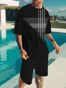 Men's Spring Summer Outfit 2-Piece Set Short Sleeve Shirt & Shorts Set 6XL BIG - Picture 1 of 7
