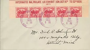 USA FIRST DAY COVER 1926 WHITE PLANS S/S TOP STRIP OF 5 WITH PLATE NUMBERS - Picture 1 of 2