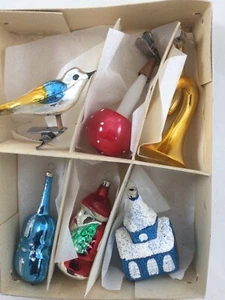 vintage czechoslovakia glass christmas ornament set of 6 - Picture 1 of 5