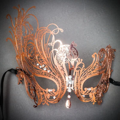 Womens Swan Laser Cut Filigree Masquerade Halloween Eye Mask Rose Gold Party Mas - Image 1 of 4
