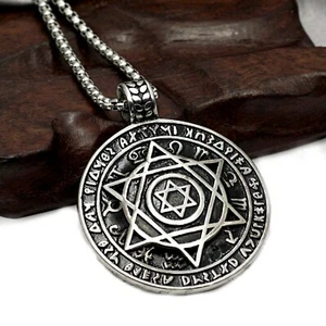 Mens Jewish Hexagram Star of David Pendant Necklace Stainless Steel Chain 24" - Picture 1 of 7