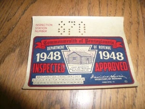 1948 Pennsylvania Inspektionsaufkleber Pa Penna - Mai - Okt - Vintage - Bild 1 von 2