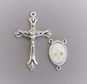 Set Rosary CENTERPIECE & CRUCIFIX First 1st Communion BOY ITALY Rosary SILVER - Picture 1 of 3