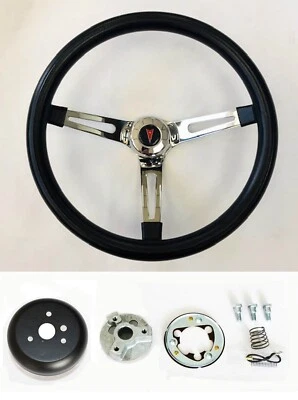 1964-66 Tempest Grand Prix LeMans Black Steering Wheel Chrome spokes 13 1/2" — 第 1/4 张图片