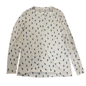 Vtg 70s Vera Neumann Floral Leaf Long Sleeve Pullover Top Shirt Ivory Blue M L - Picture 1 of 4