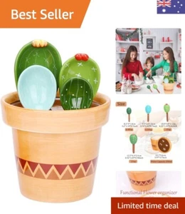 Cute Cactus Measuring Spoons Set in Pot Organizer,5 Pieces Ceramic Measuring ... - Picture 1 of 8