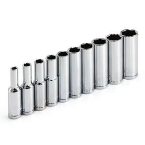 Powerbuilt 10 Piece 1/4 Inch Drive Metric 6 Point Deep Socket Set - 640538 - Picture 1 of 6