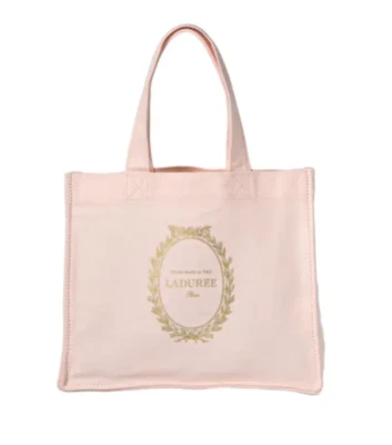 LADUREE CANVAS PINK TOTE BAG Gold Logo Small Canvas PARIS Limited Edition - Image 1 of 4