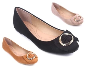 3 Farben schmale Passform Kunst-Wildleder geschlossene Zehe Fliege vergoldet Damen Ballerinas - Bild 1 von 13