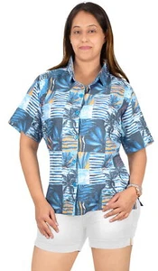 Camisa para mujer HAPPY BAY con botones algodón lino L lapislázuli, tropical - Imagen 1 de 3