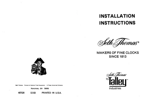 Seth Thomas Mantel Clock Setting Instructions Manual Chimes, Warranty, Service Cover