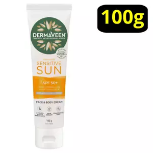 DermaVeen Sensitive Sun SPF 50+ Sunscreen 100g Sunscreen Moisturiser UVA UVB - Picture 1 of 2