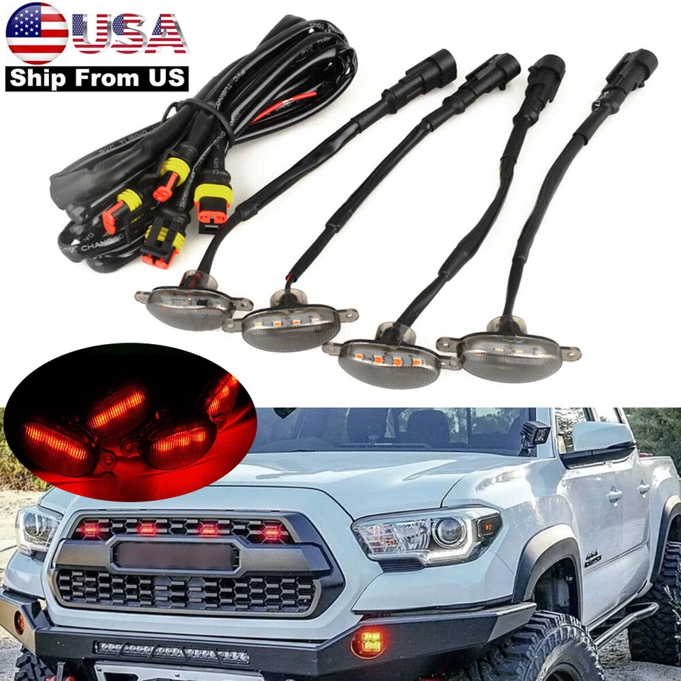 4X Pickup Truck Car Front Grille Light Red LED Daytime Running Light Decorative - Image 1 of 4